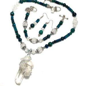 Handmade Jewelry Set by Surdigirl - Crystal Quartz & Azurite